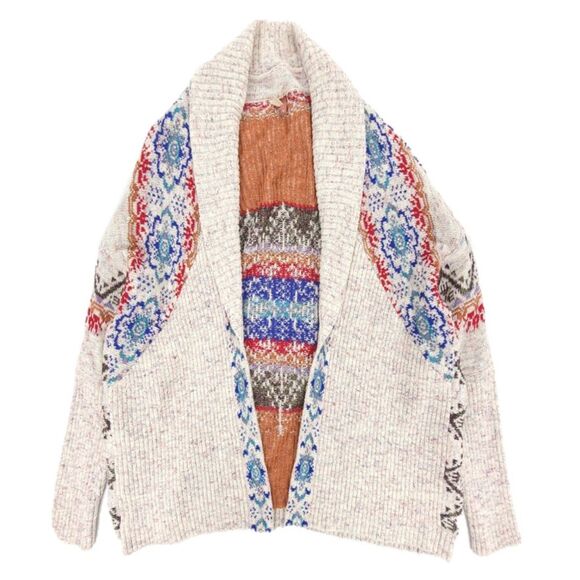 NEW Anthropologie Pilcro Jacquard Cocoon Cardigan Sweater Linen Dolman Boho Knit - Picture 1 of 6